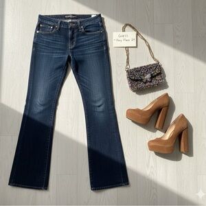 👖Vintage GUESS Foxy Flare Stretch Jeans Dark Wash Low Rise - Size 29 Long